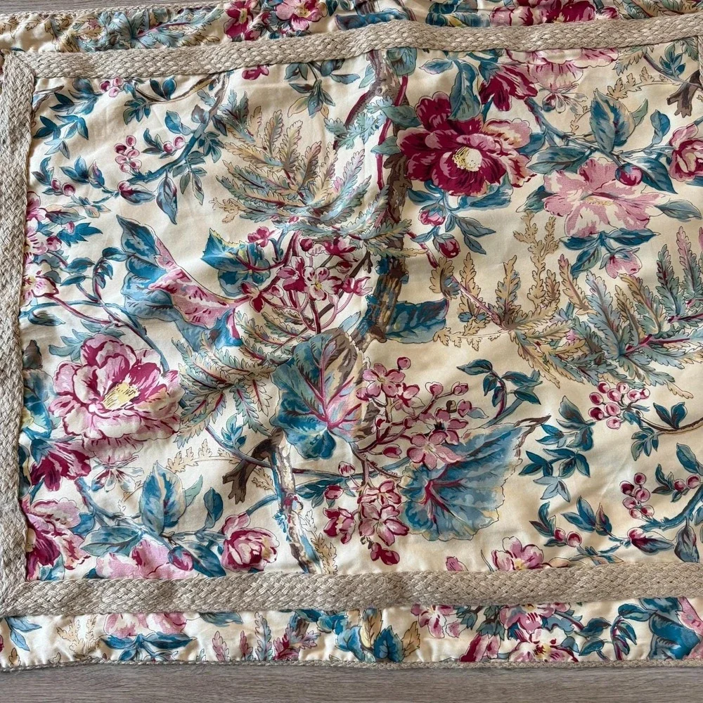 Vtg Ralph Lauren Home King Floral Cotton Pillow Sham Pair Jute Tangier Old Money